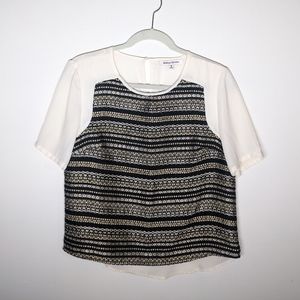 Jealous Tomato metallic gold and black striped tweed top